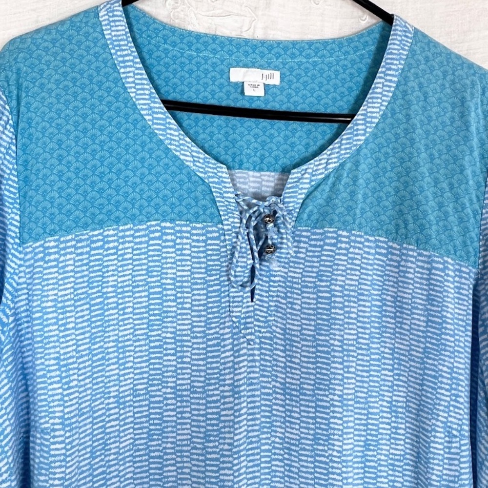 J. Jill Navy & Aqua Boho Tunic Blouse 🎉Host Pick🎉 - Picture 2 of 11
